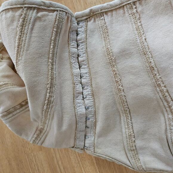 PLT Washed Stone Denim Strapless Hook and Eye Structured Corset Top sz US 8-NWT - Picture 7 of 7